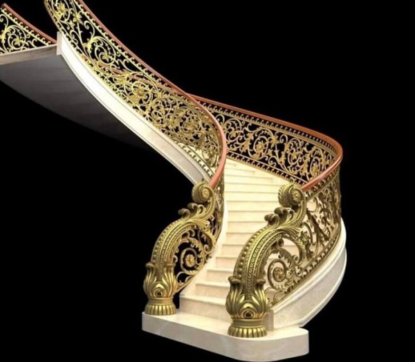 Mẫu cầu thang uốn cong nhôm đúc đẹp