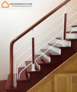 Cầu thang sắt tay vịn gỗ MDS10